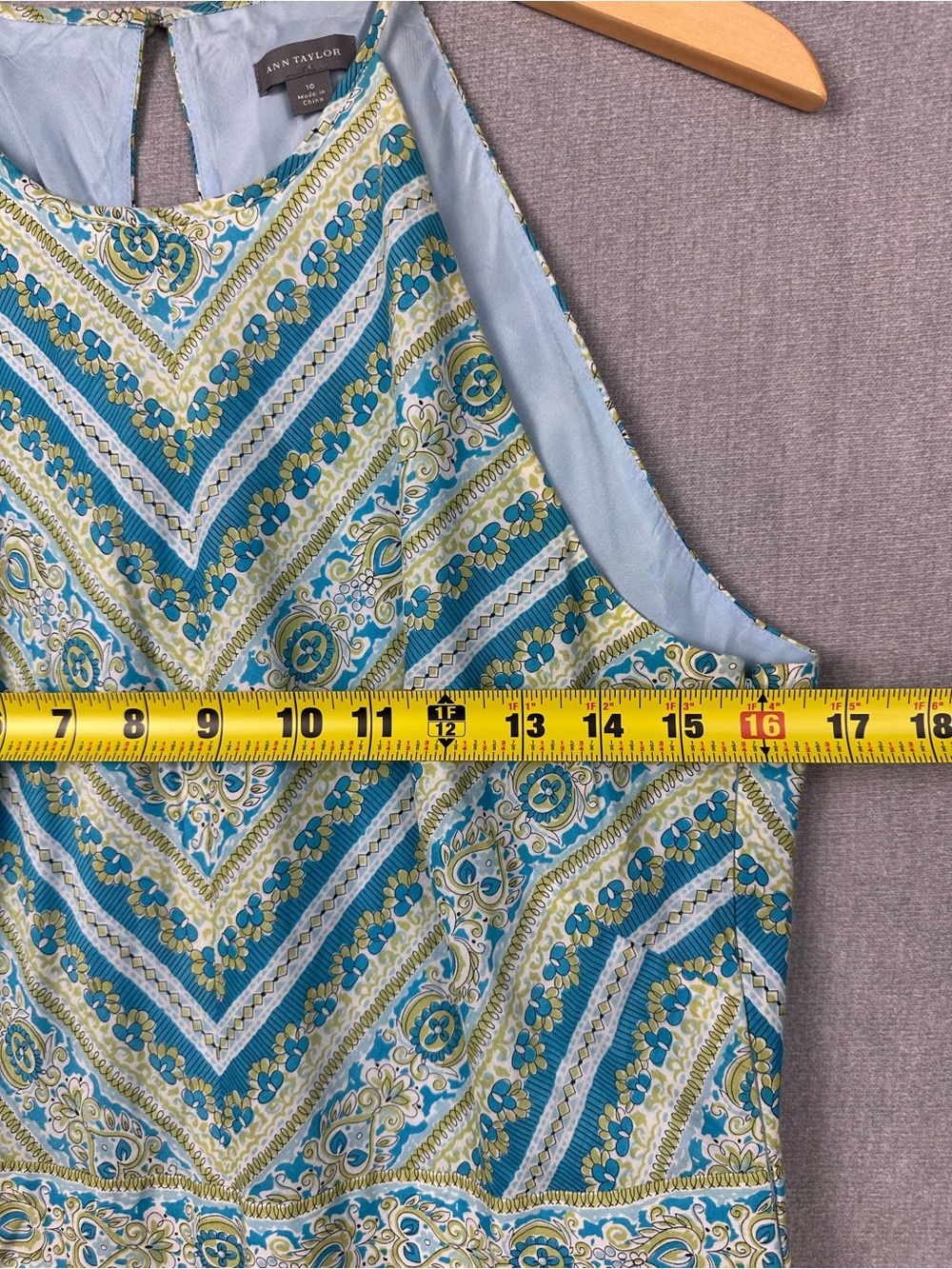 Ann Taylor Dress Womens Size 10 Blue Green A Line Sleeveless Lined Midi - Picture 5 of 7